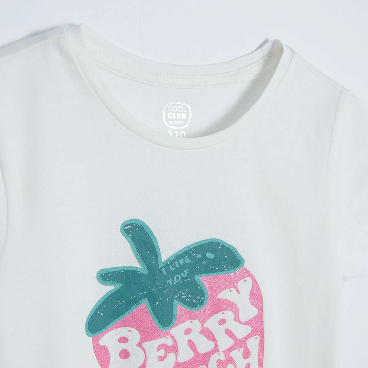 White short sleeve T-shirt with strawberry print