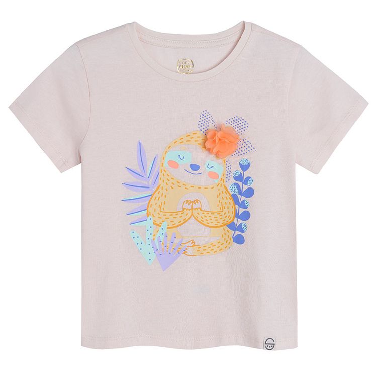 Light pink short sleeve T-shirt with animal print