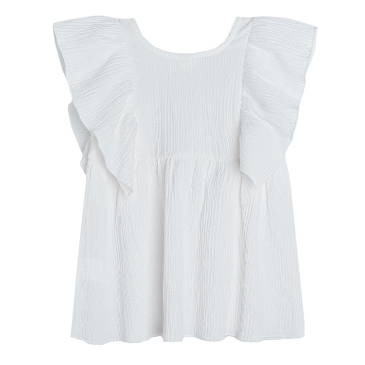 Cream short sleeve blouse with square neckline