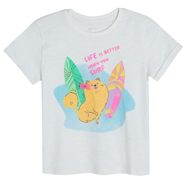 White violet pink short sleeve T-shirts with summer theme prints