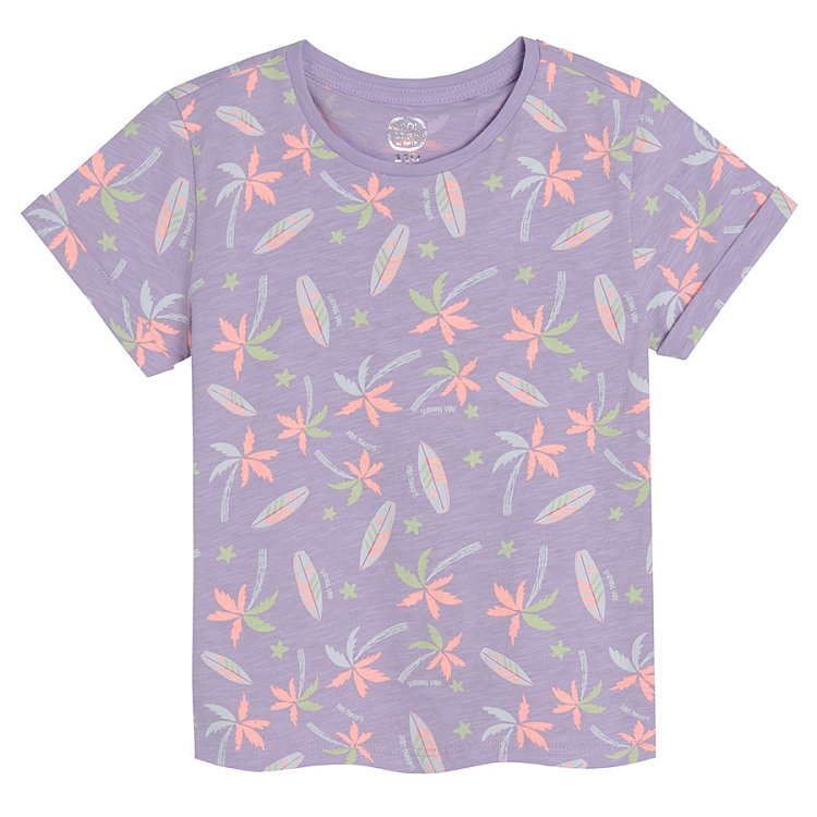 White violet pink short sleeve T-shirts with summer theme prints