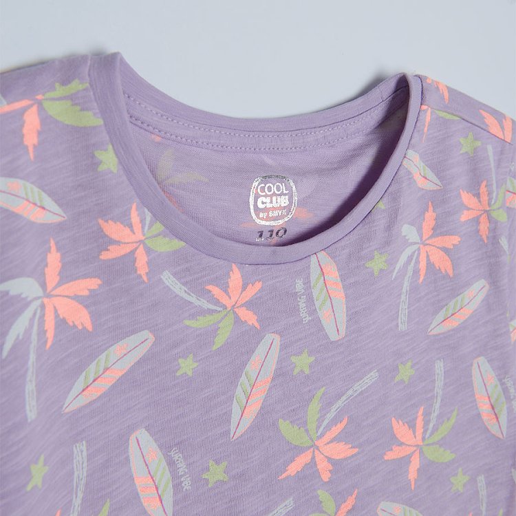 White violet pink short sleeve T-shirts with summer theme prints