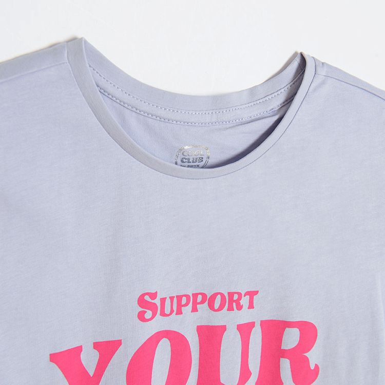Grey short sleeve T-shirt with supportive print