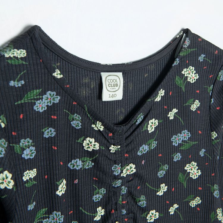 Graphite with florals long sleeve T-shirt