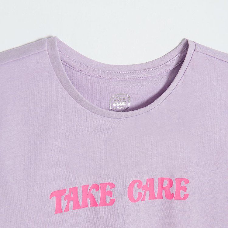 Μπλούζα κοντομάνικη μωβ με στάμπα take care