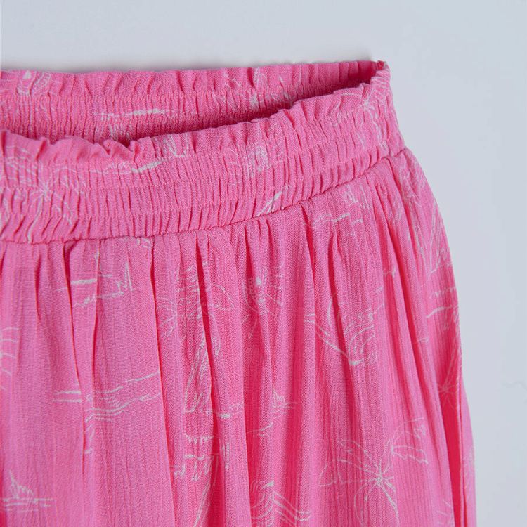 Fluo pink skirt with elastic waist and palm trees print