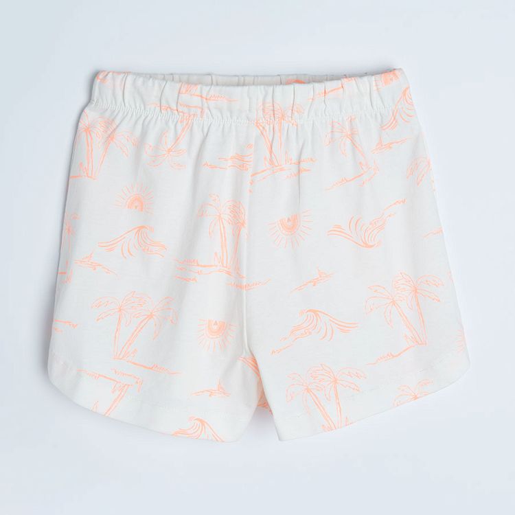 White shorts with adjustable waist and palm trees print