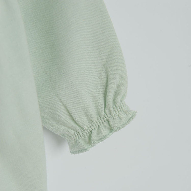 Light green long sleeve dress with kitten on the chest pocket