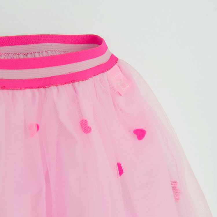 Φούστα τούλινη ροζ με φούξια καρδούλες και φούξια λάστιχο στη μέση