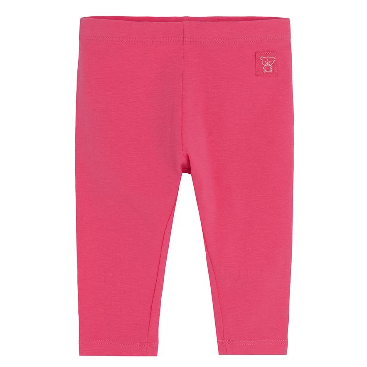 Dark blue with hearts and bunnies, fuchsia and light blue with small hears leggings- 3 pack