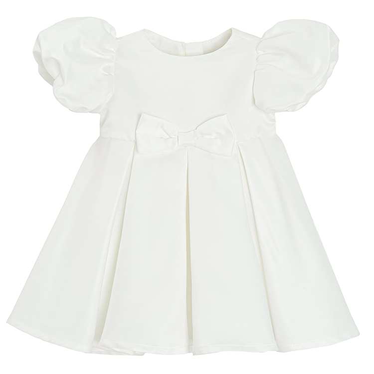 White short sleeve party dress with a bow