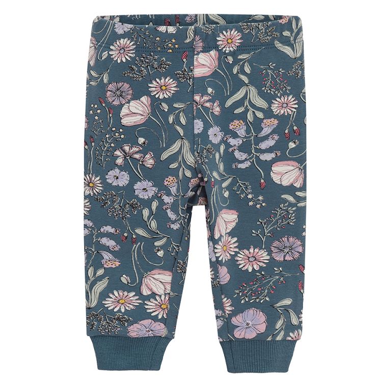 Blue floral and ecru with bunny prints jogging pants- 2 pack
