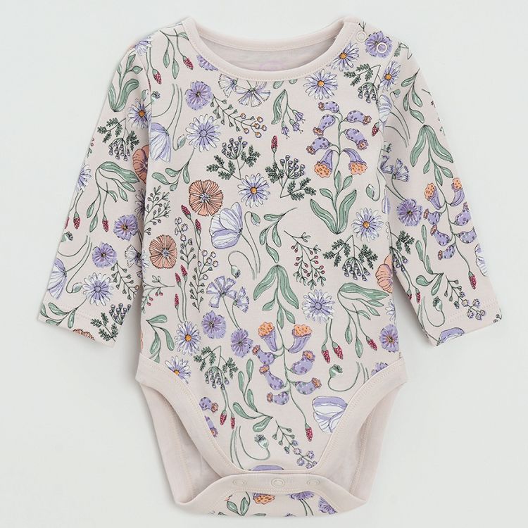 White with bird print and floral long sleeve bodysuits- 2 pack