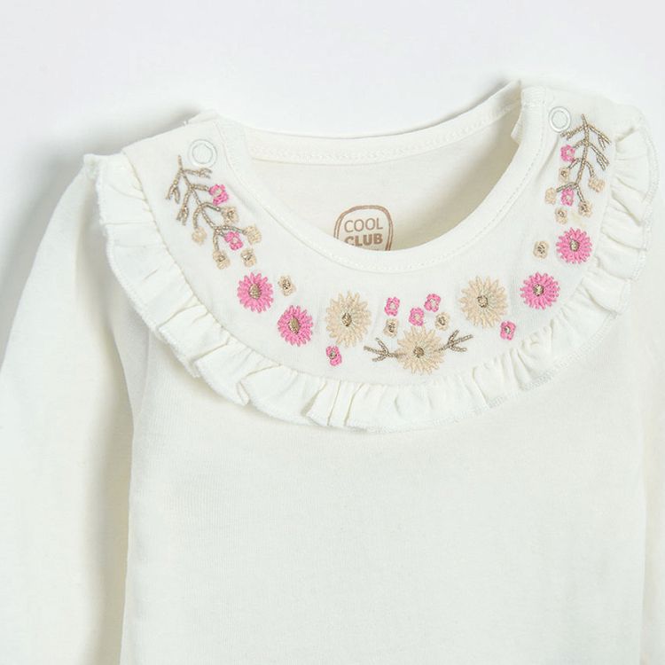 White long sleeve bodysuit with embroidery