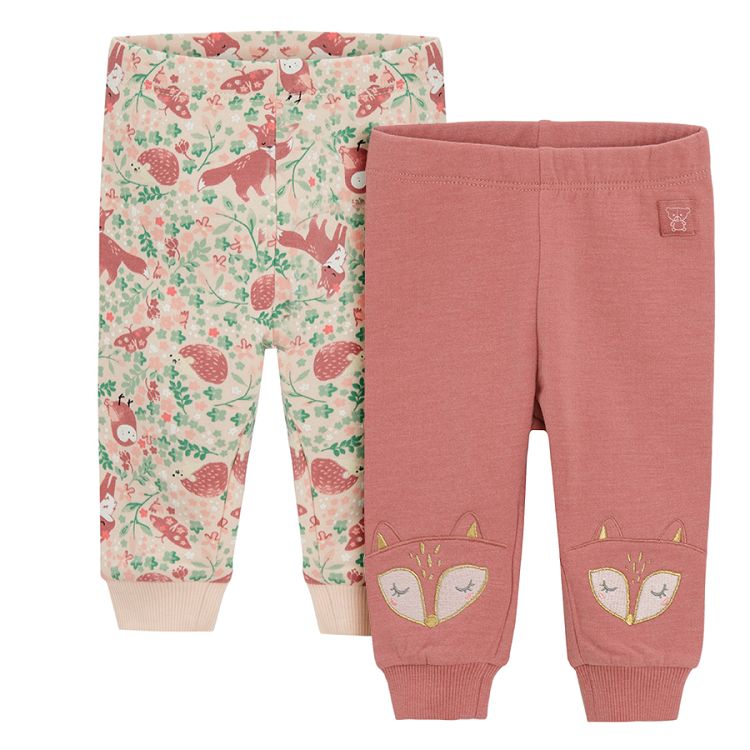 Pink floral and forest animals print leggings- 2 pack