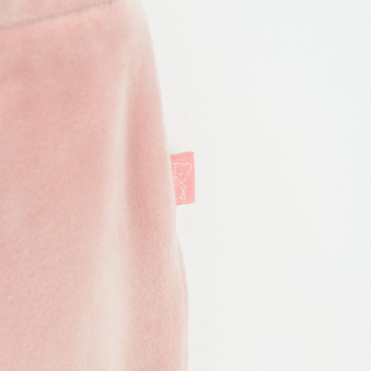 Pink velvet jogging pants with small gold heart print