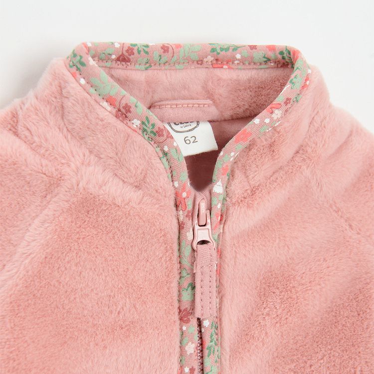 Pink zip through fleece jacket with kitten prints