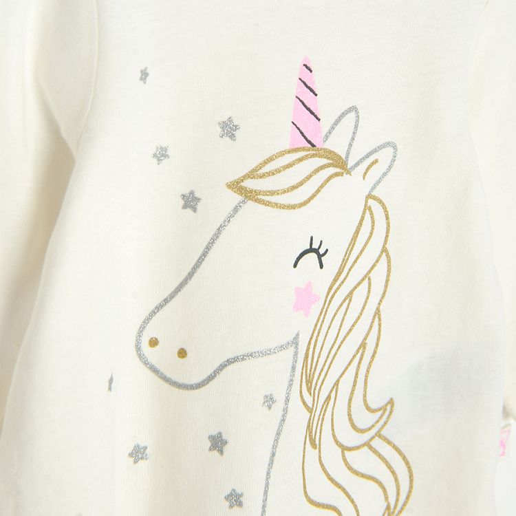 White long sleeve blouse with unicorn print