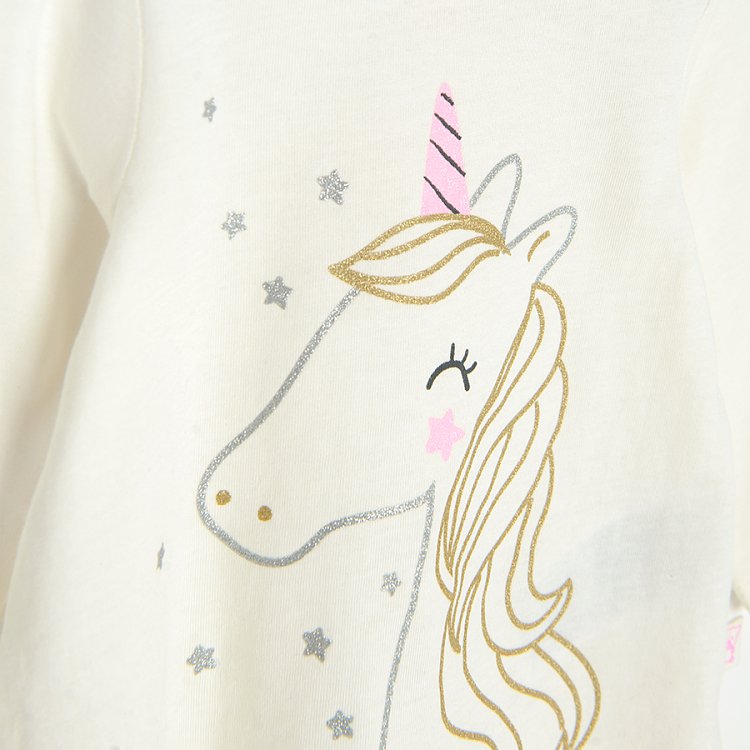 White long sleeve blouse with unicorn print