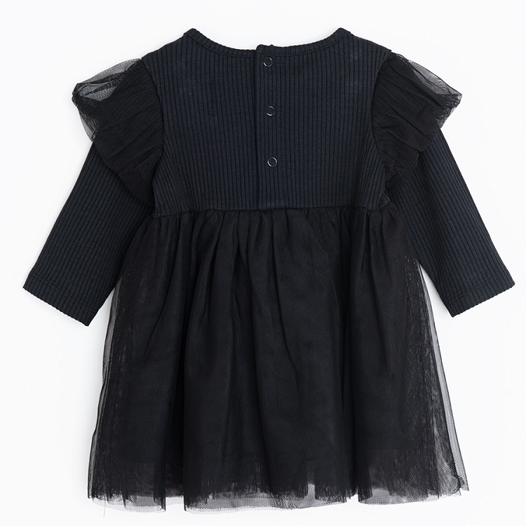 Black long sleeve party dress with tulle skirt