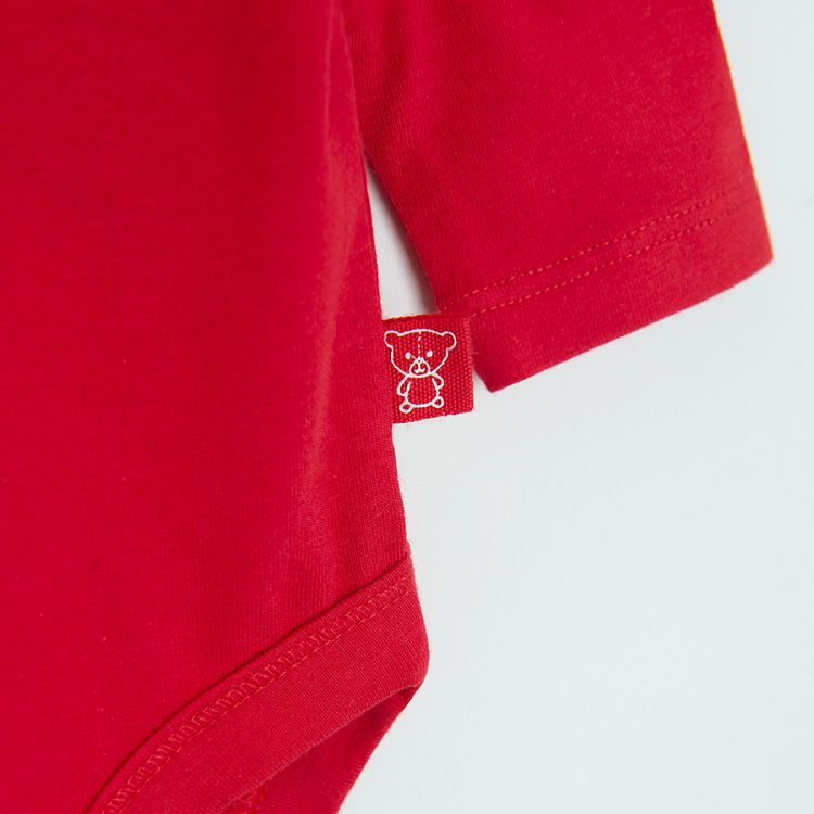Red long sleeve bodysuit with raindeer print