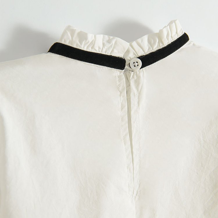 White long sleeve blouse with bow