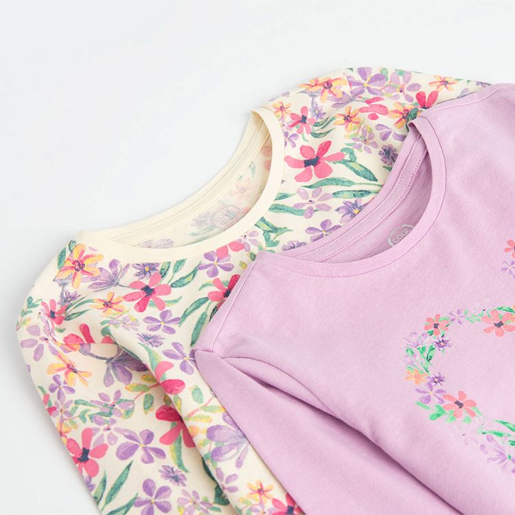 Floral and pink with floral heart long sleeve blouses- 2 pack