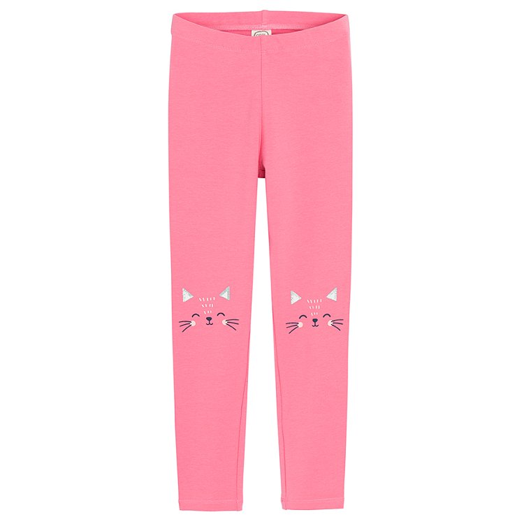 Dark blue with white prints and pink with kittens print leggins- 2 pack