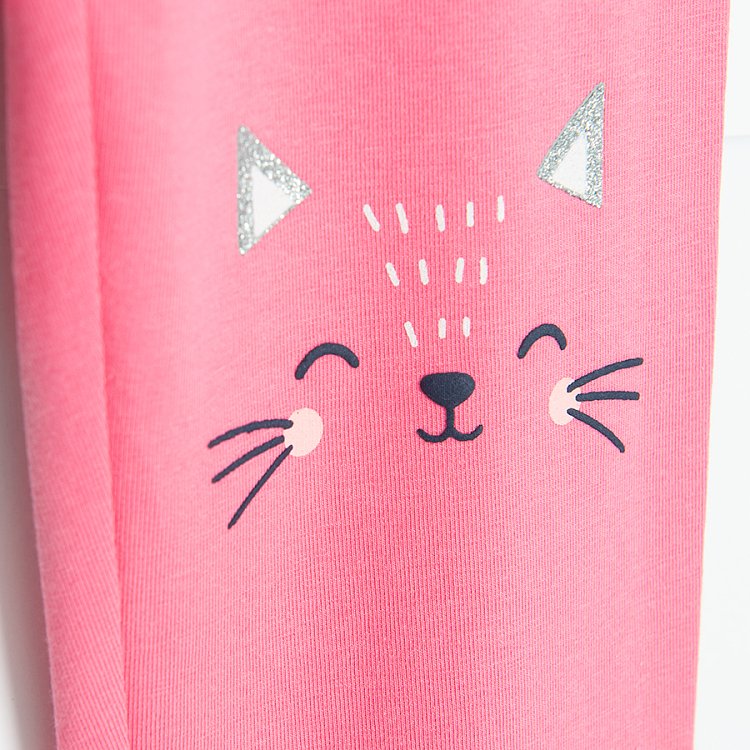 Dark blue with white prints and pink with kittens print leggins- 2 pack