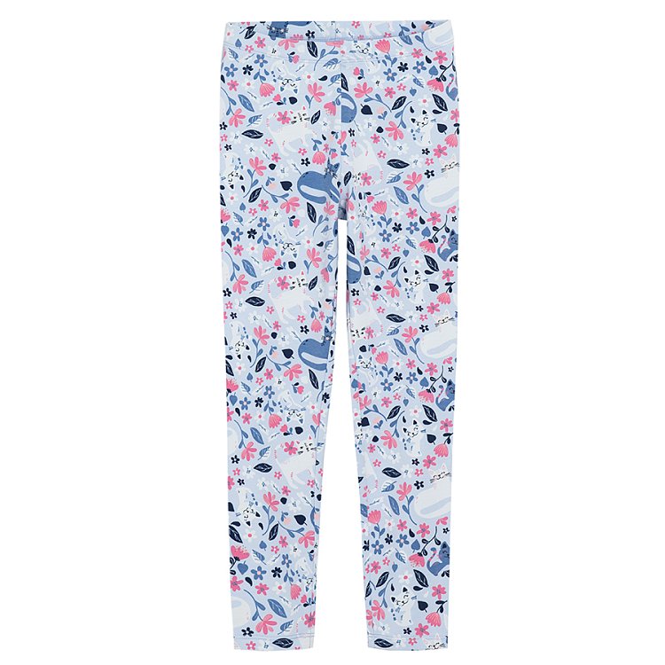 Blue and blue floral leggings- 2 pack