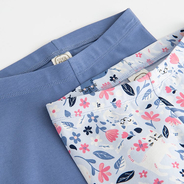 Blue and blue floral leggings- 2 pack