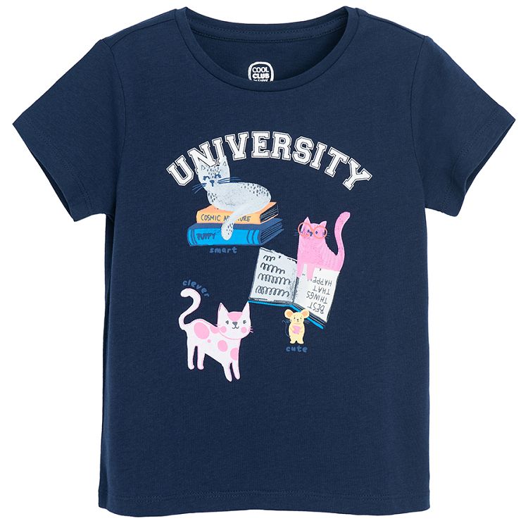 T-shirt blue with cats UNIVERSITY