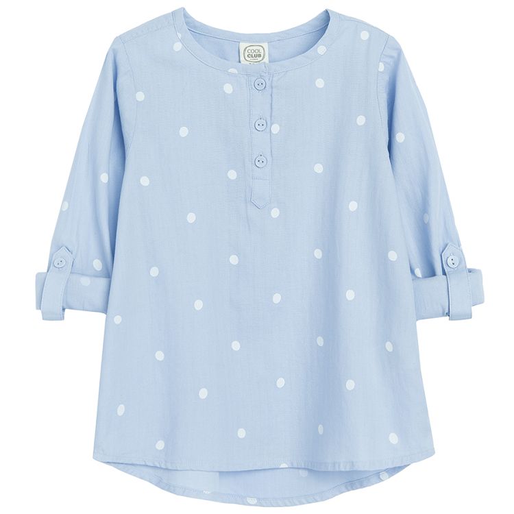 Blue and white polka dot blouse/shirt