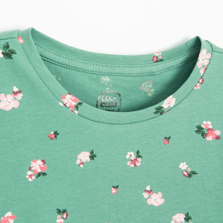 Green with floral print long sleeve blouse