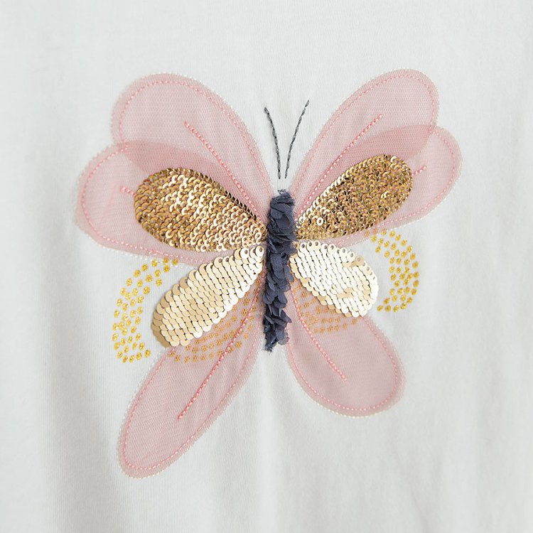 White long sleeve blouse with butterfly print with sequins