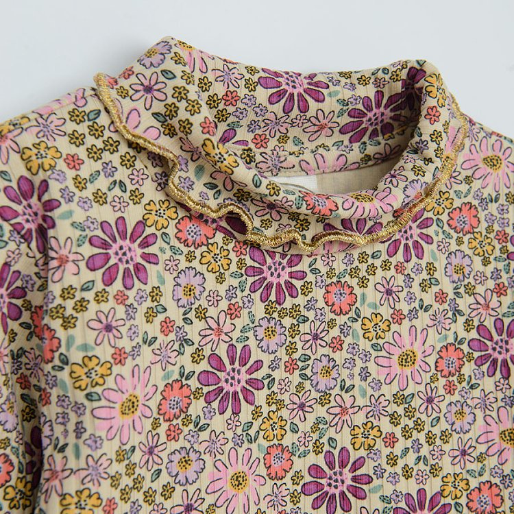 Floral turtleneck long sleeve blouse