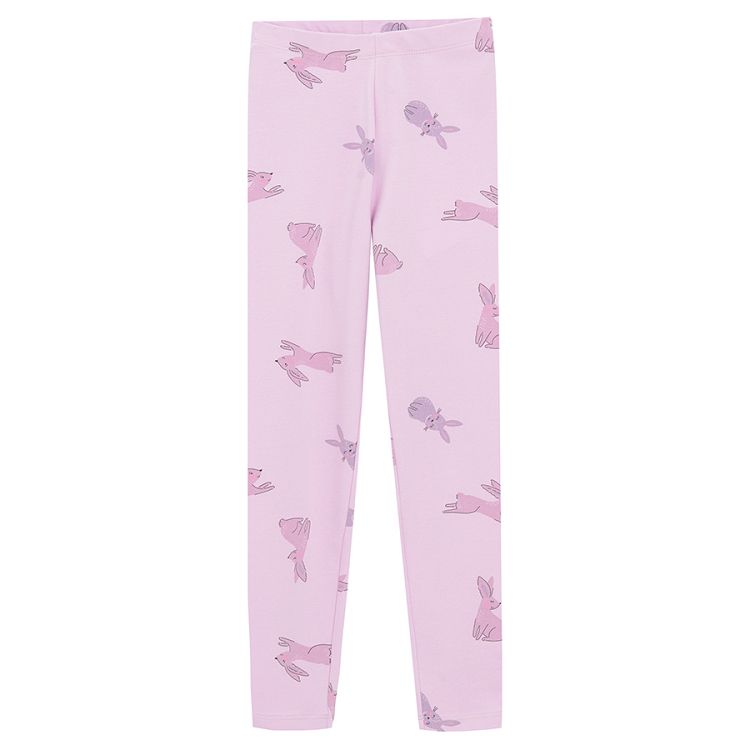 Pink leggings with bunnies print