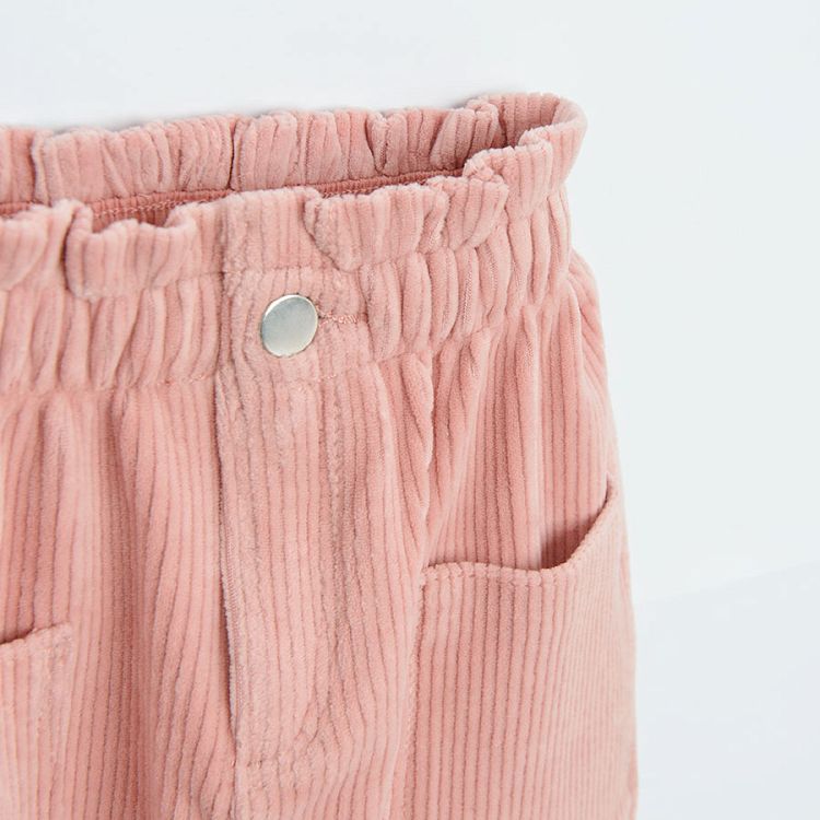 Παντελόνι ροζ κοτλέ με λάστιχο και κουμπί στη μέση