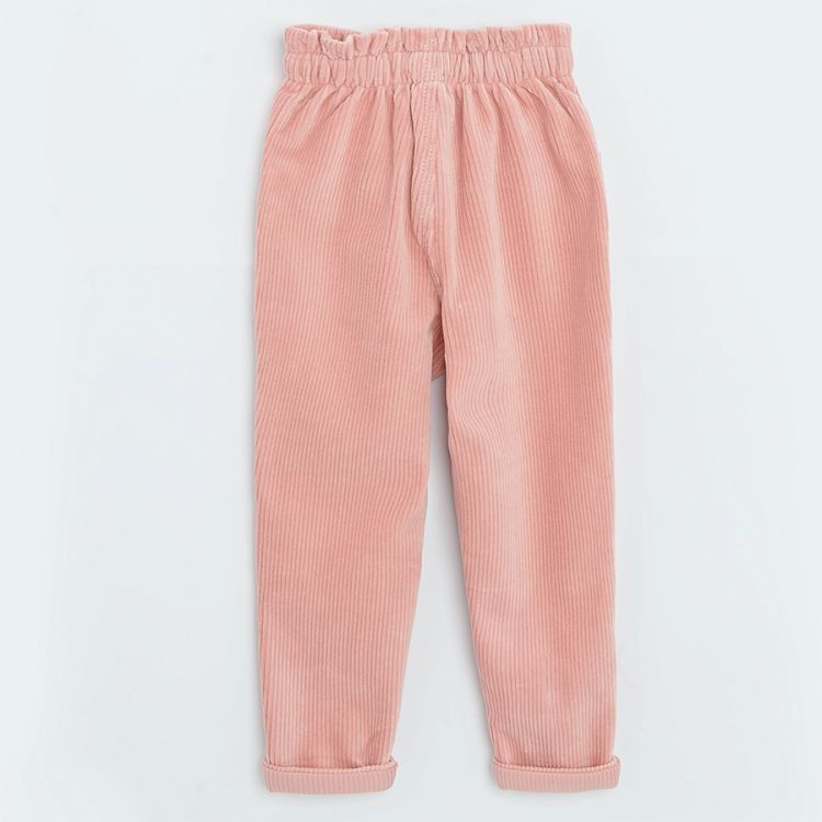 Παντελόνι ροζ κοτλέ με λάστιχο και κουμπί στη μέση