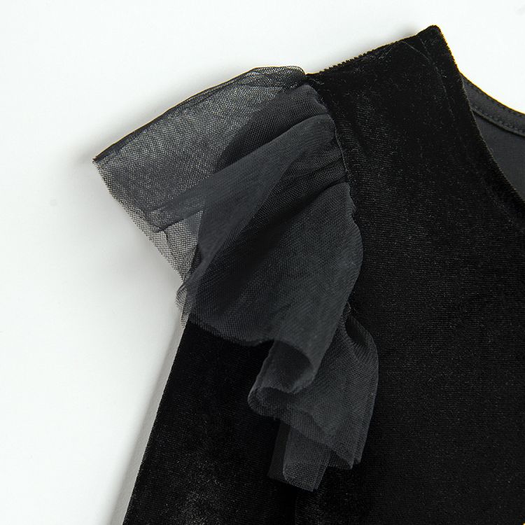 Φόρεμα μακρυμάνικο μαύρο από βελούδο με τούλινη φούστα και στάμπα γατούλα