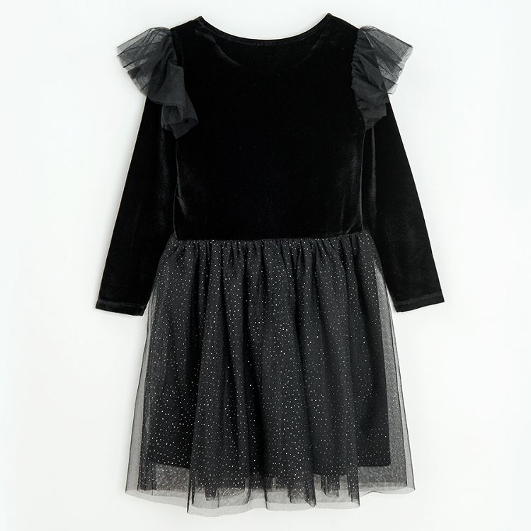 Black long sleeve dress with kitten on the blouse and tulle skirt