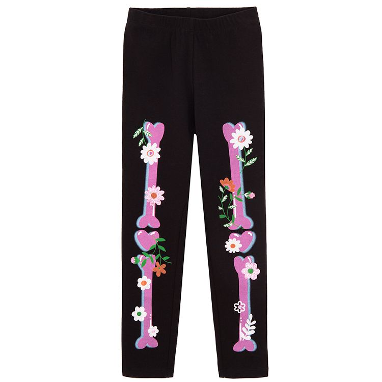 Black jogging set with skeleton with flowers print