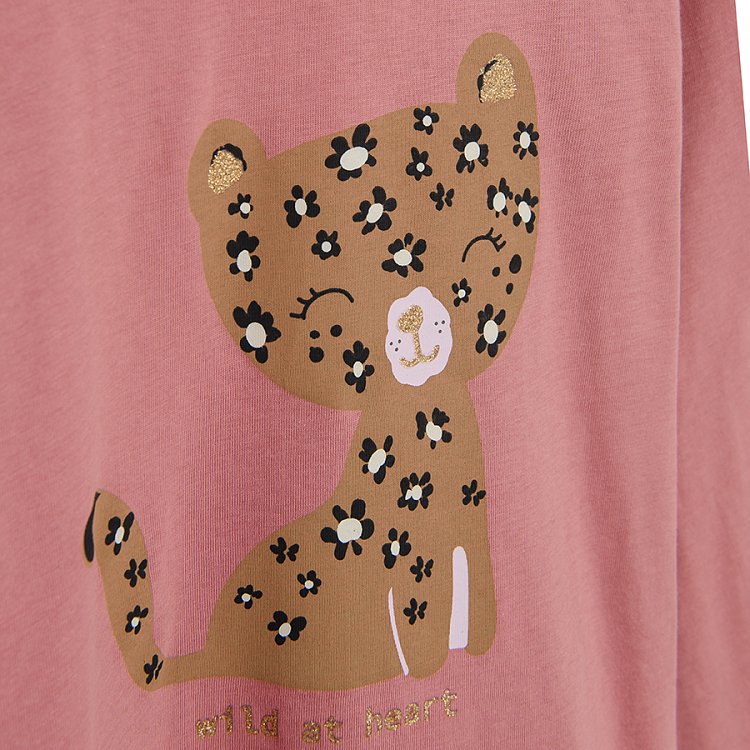 Pink  long sleeve blouse with tiger print