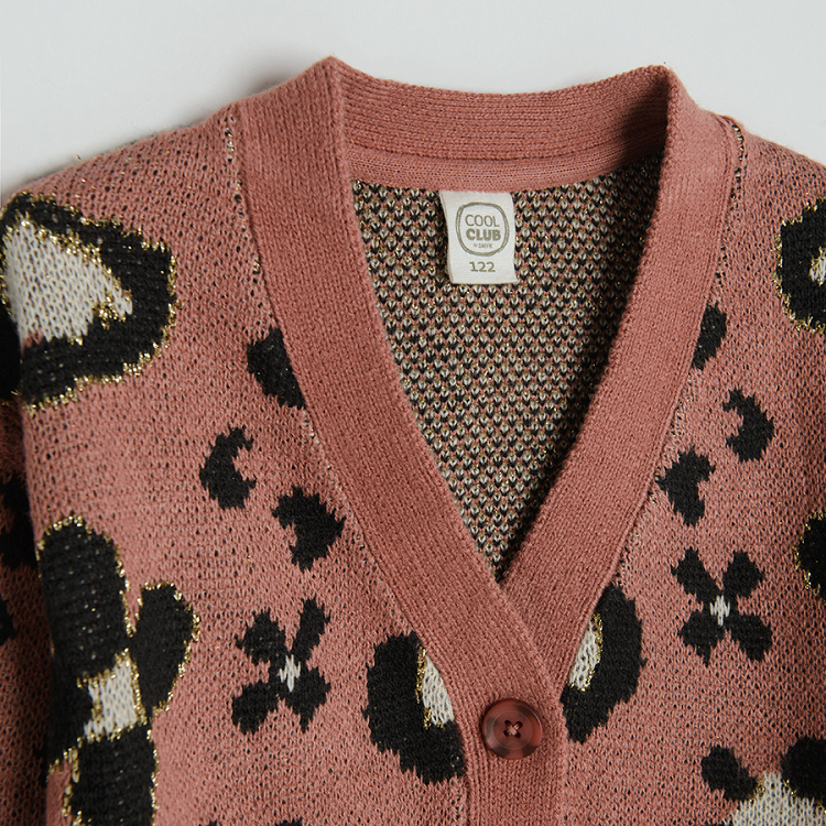 Dusty pink animal print cardigan with big buttons