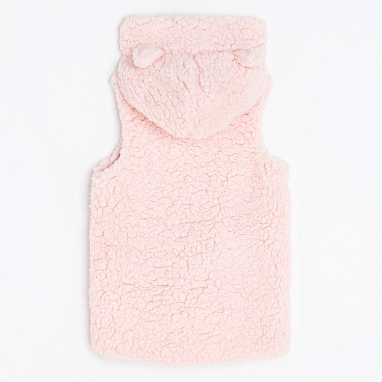 Pink hooded zip through hooded vest with floral lining