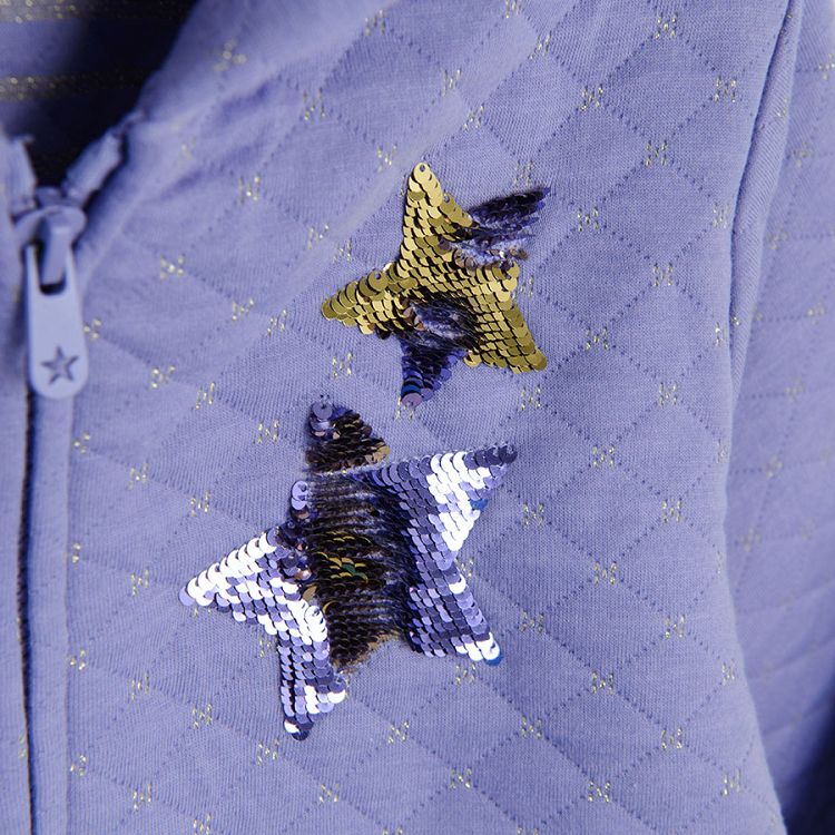 Purple zip through hooded sweatshirt with sequin stars
