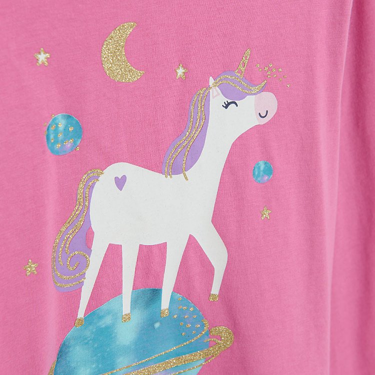 Fucshia long sleeve blouse with unicorn on a planet print