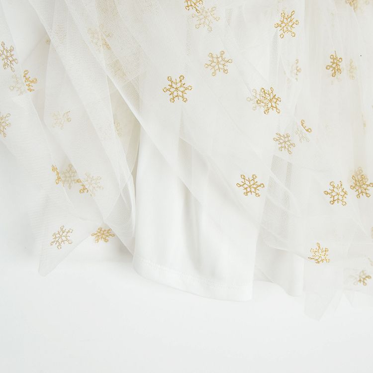 Φούστα τούλινη γιορτινή λευκή με χρυσά αστεράκια και λάστιχο στη μέση