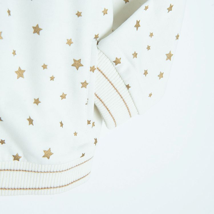 White zip through sweatshirt with gold stars print