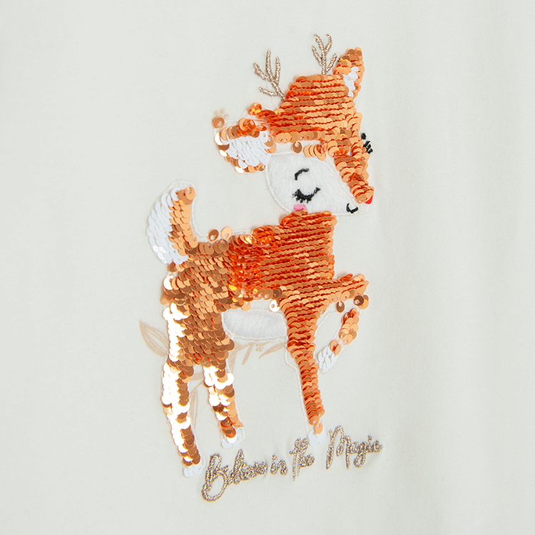 White long sleeve blouse with baby raindeer print